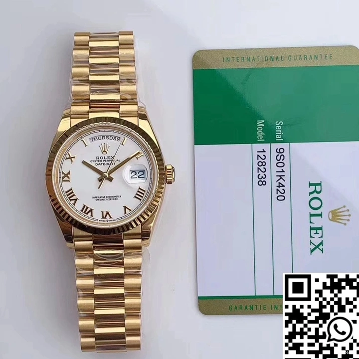 White Factory Day-Date Rolex Roman Time Scale M128238 EW Dial 0123